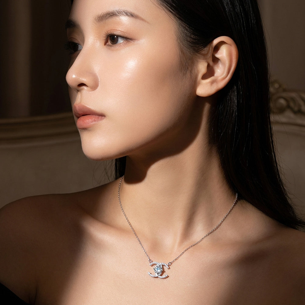 Double Arc Moissanite Pendant Necklace | PRM2048
