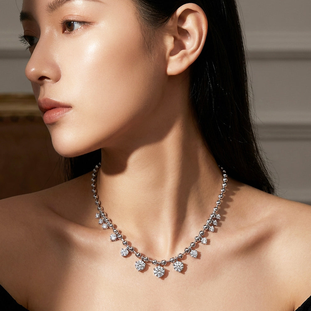 Graduated Moissanite Ball Chain Necklace | PRM2051