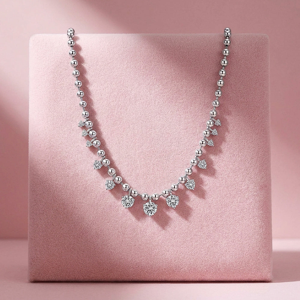 Graduated Moissanite Ball Chain Necklace | PRM2051
