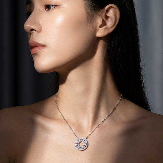 Open Circle Cluster Moissanite Pendant Necklace | PRM2053