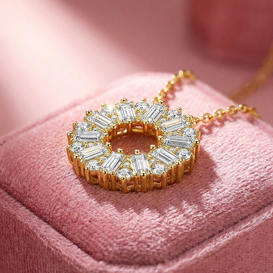 Baguette Sunburst Circle Pendant Necklace | PRM2054
