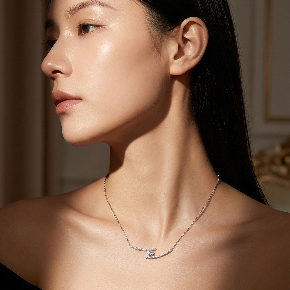 Curved Bar Bezel Moissanite Pendant Necklace | PRM2055