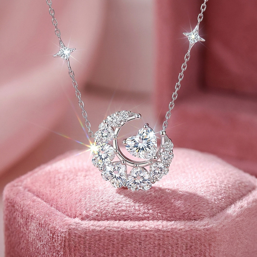 Crescent Moon Star Moissanite Necklace | PRM2056
