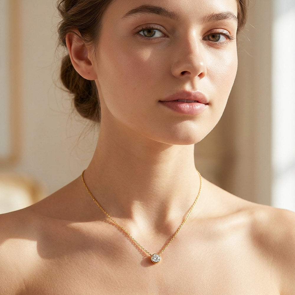 Round Bezel Moissanite Necklace | PRM2060