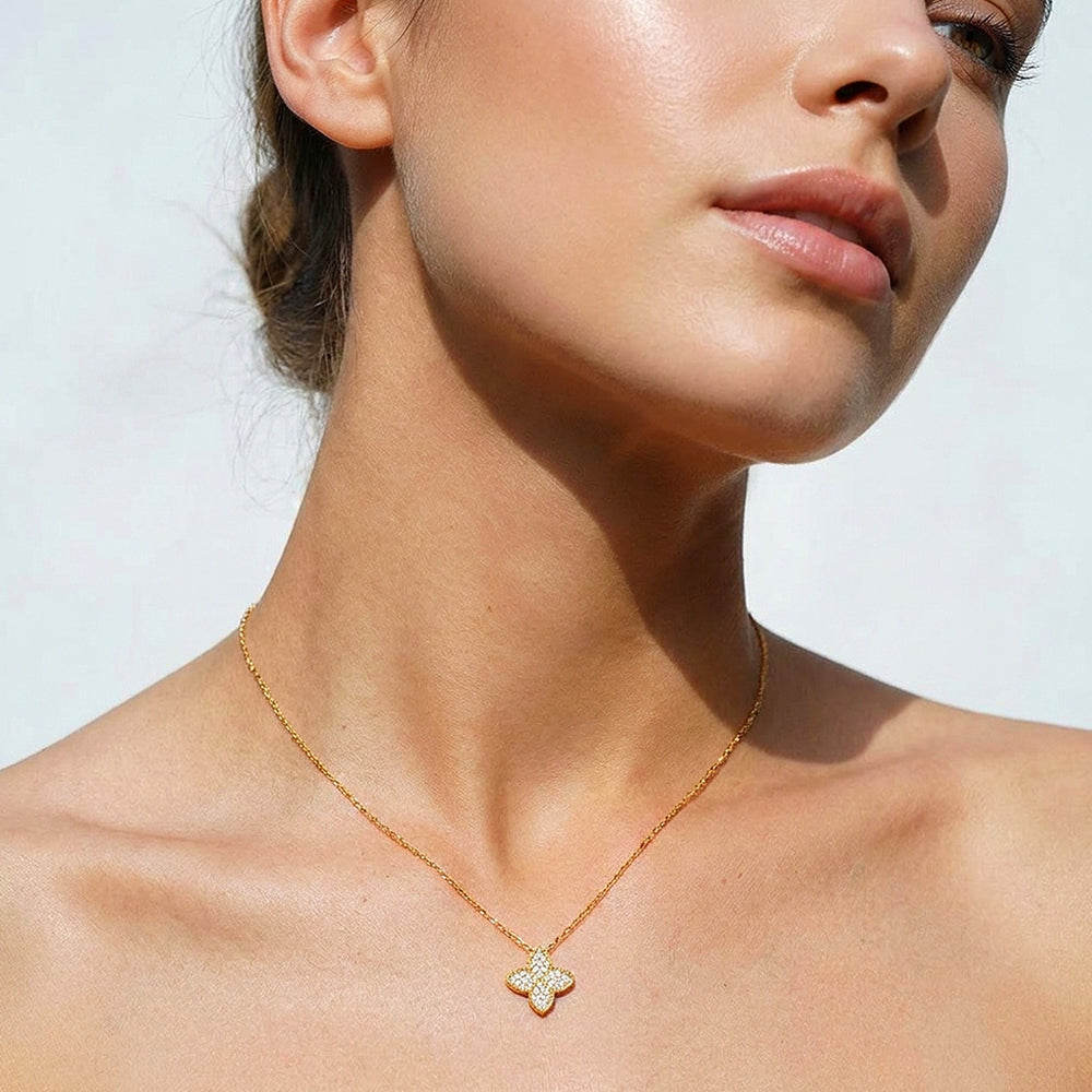 Fully Set Floral Moissanite Necklace | PRM2062