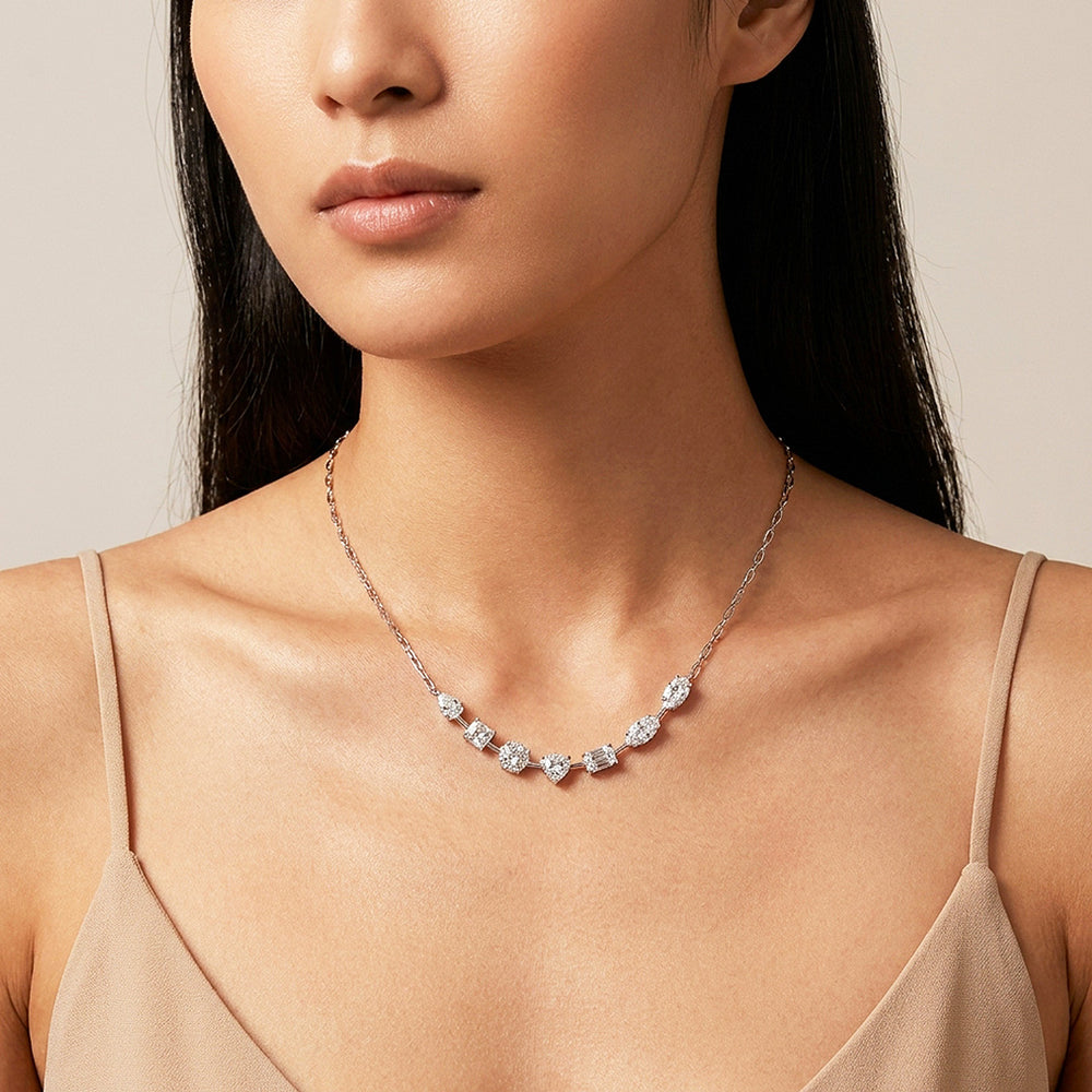 Multi-Cut Moissanite 925 Silver Necklace | PRM2068