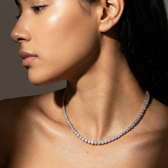 Bezel Tennis Moissanite 925 Silver Necklace | PRM2069