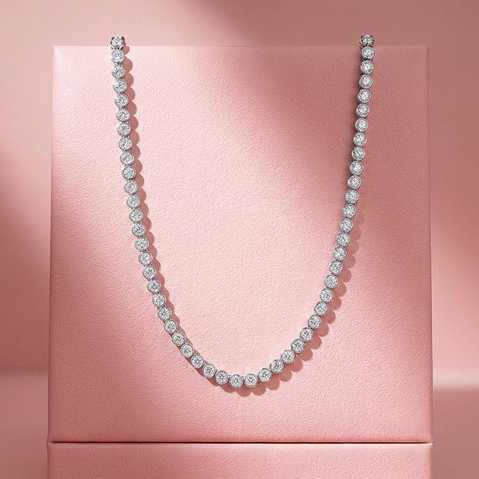 Bezel Tennis Moissanite 925 Silver Necklace | PRM2069