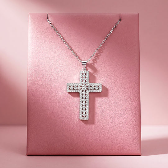 Pavé Moissanite Cross Pendant Necklace | Prm2072