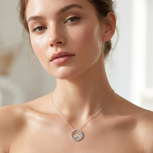 Celestial Star Circle Moissanite 925 Silver Pendant Necklace | PRM2073
