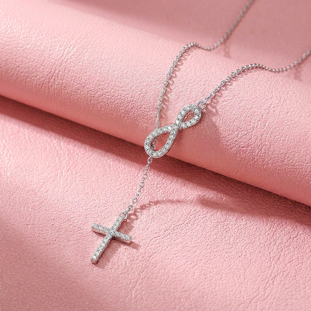 Infinity Cross Lariat Moissanite 925 Silver Pendant Necklace | PRM2074