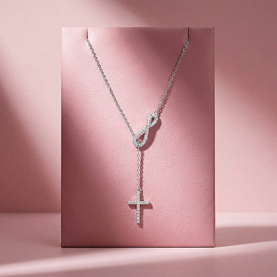Infinity Cross Lariat Moissanite 925 Silver Pendant Necklace | PRM2074