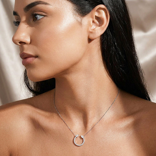 Open Circle Marquise Moissanite 925 Silver Pendant Necklace | PRM2075