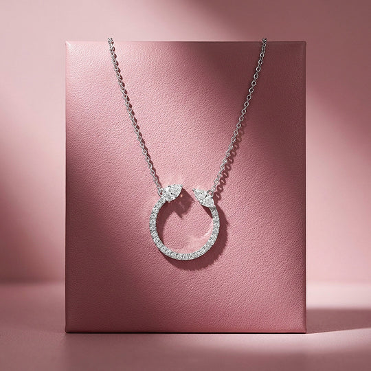 Open Circle Marquise Moissanite 925 Silver Pendant Necklace | PRM2075