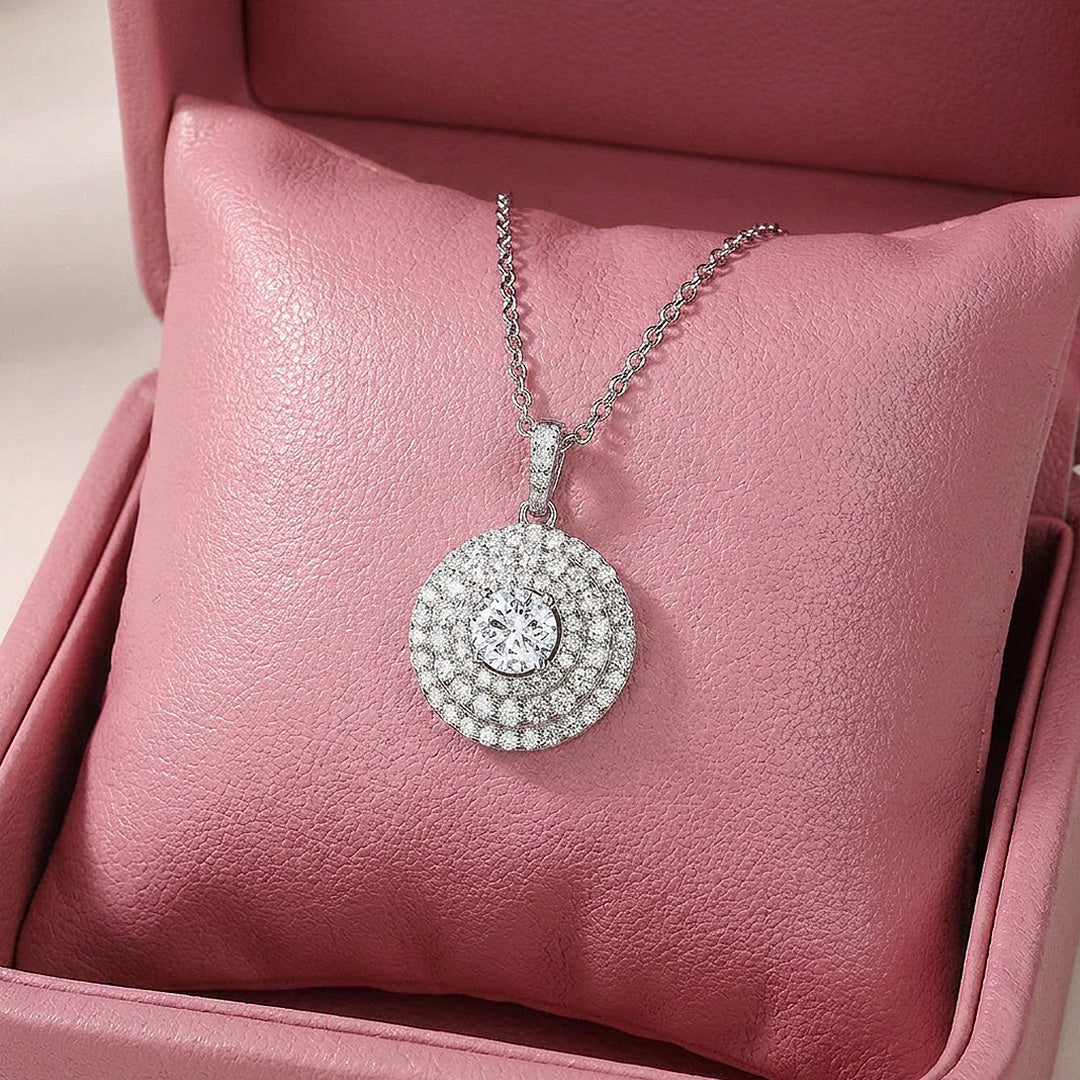 Double Halo Moissanite 925 Silver Pendant Necklace | PRM2077
