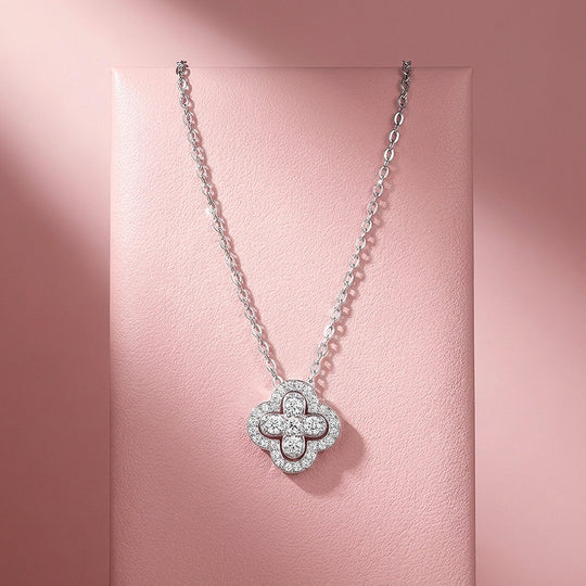 Clover Halo Moissanite 925 Silver Pendant Necklace | PRM2078