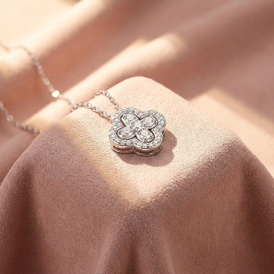 Clover Halo Moissanite 925 Silver Pendant Necklace | PRM2078