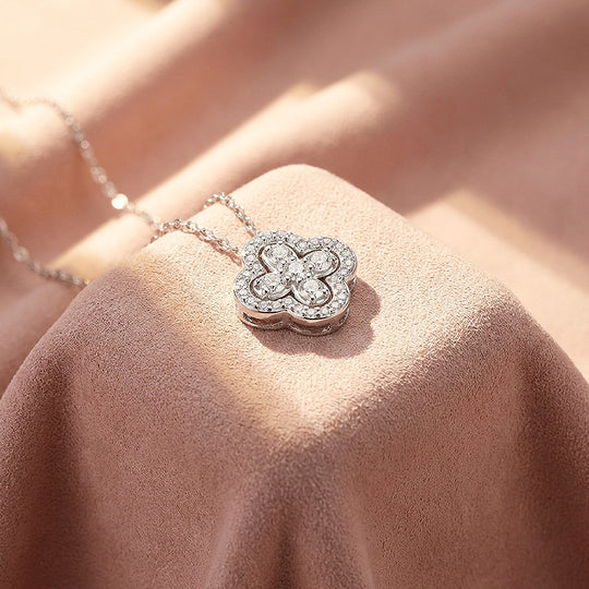 Clover Halo Moissanite 925 Silver Pendant Necklace | PRM2078