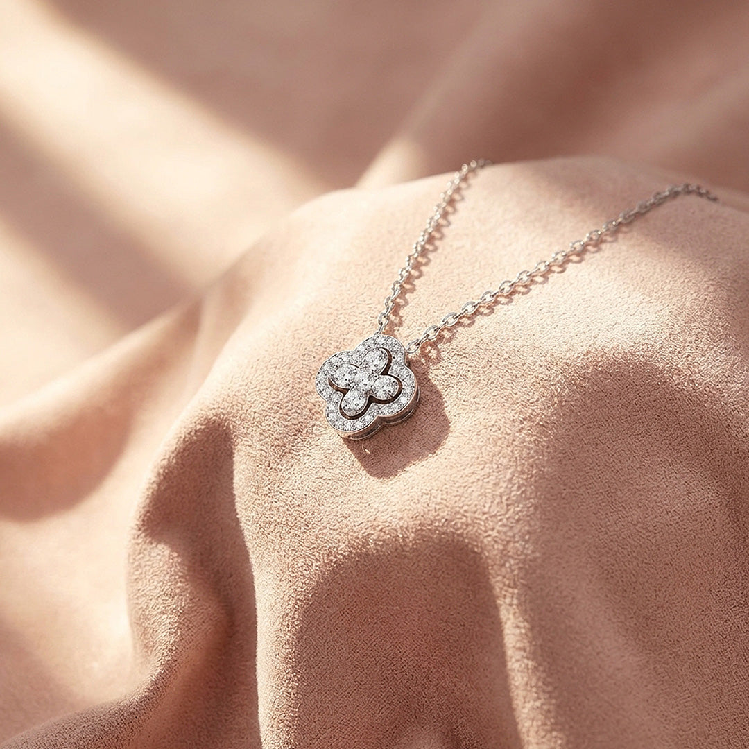 Clover Halo Moissanite 925 Silver Pendant Necklace | PRM2078