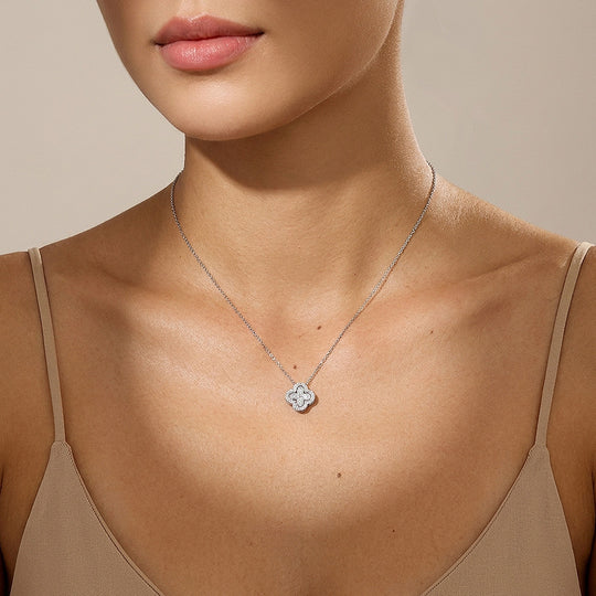 Clover Halo Moissanite 925 Silver Pendant Necklace | PRM2078