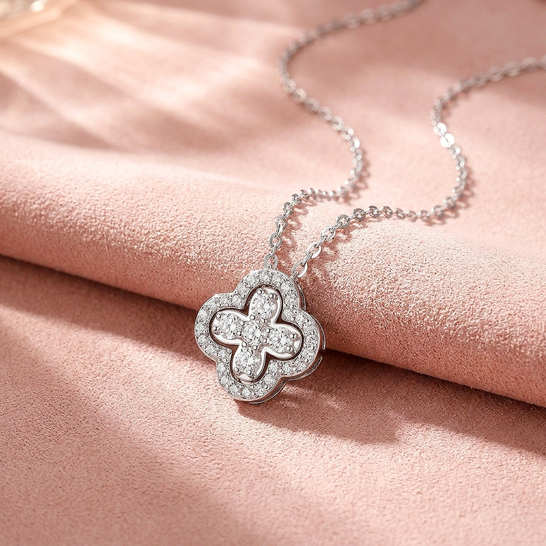 Clover Halo Moissanite 925 Silver Pendant Necklace | PRM2078