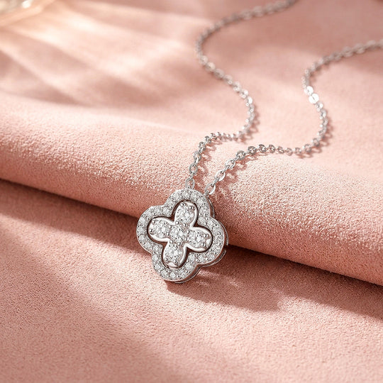 Clover Halo Moissanite 925 Silver Pendant Necklace | PRM2078