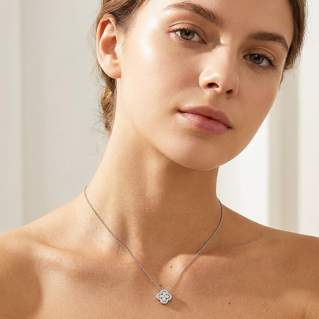 Clover Halo Moissanite 925 Silver Pendant Necklace | PRM2078