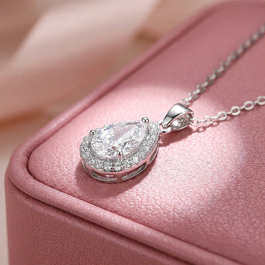 Pear Halo Moissanite 925 Silver Pendant Necklace | PRM2079