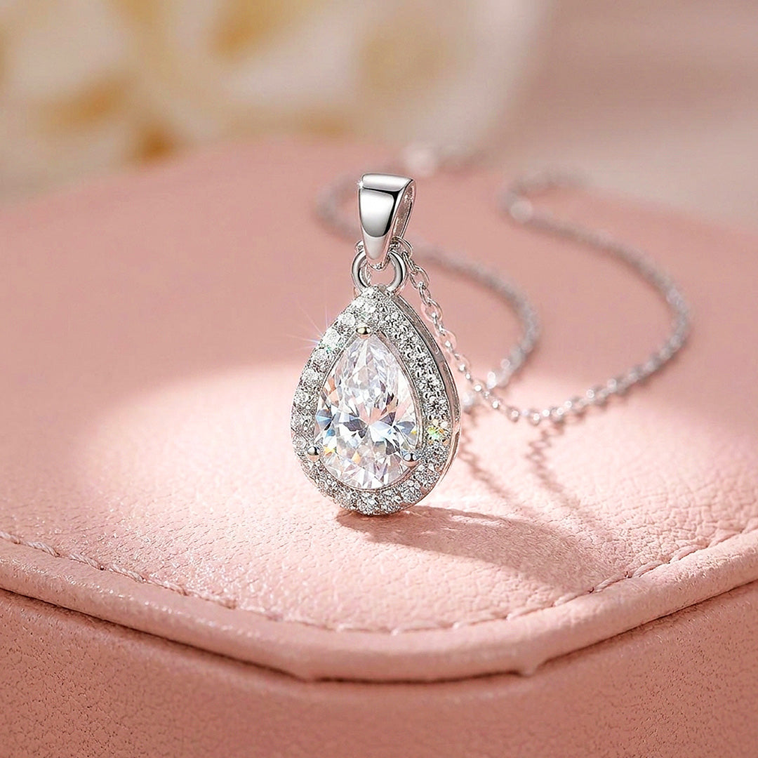Pear Halo Moissanite 925 Silver Pendant Necklace | PRM2079
