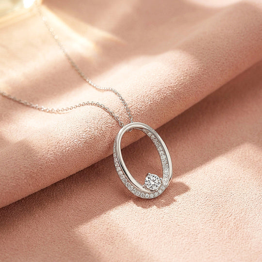 Open Oval Solitaire Moissanite 925 Silver Pendant Necklace | PRM2081