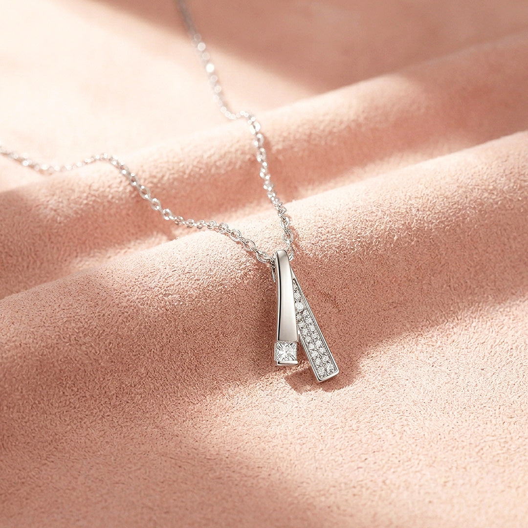Dual Bar Drop Moissanite 925 Silver Pendant Necklace | PRM2082