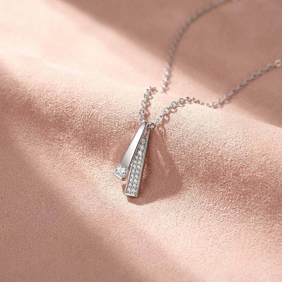 Dual Bar Drop Moissanite 925 Silver Pendant Necklace | PRM2082