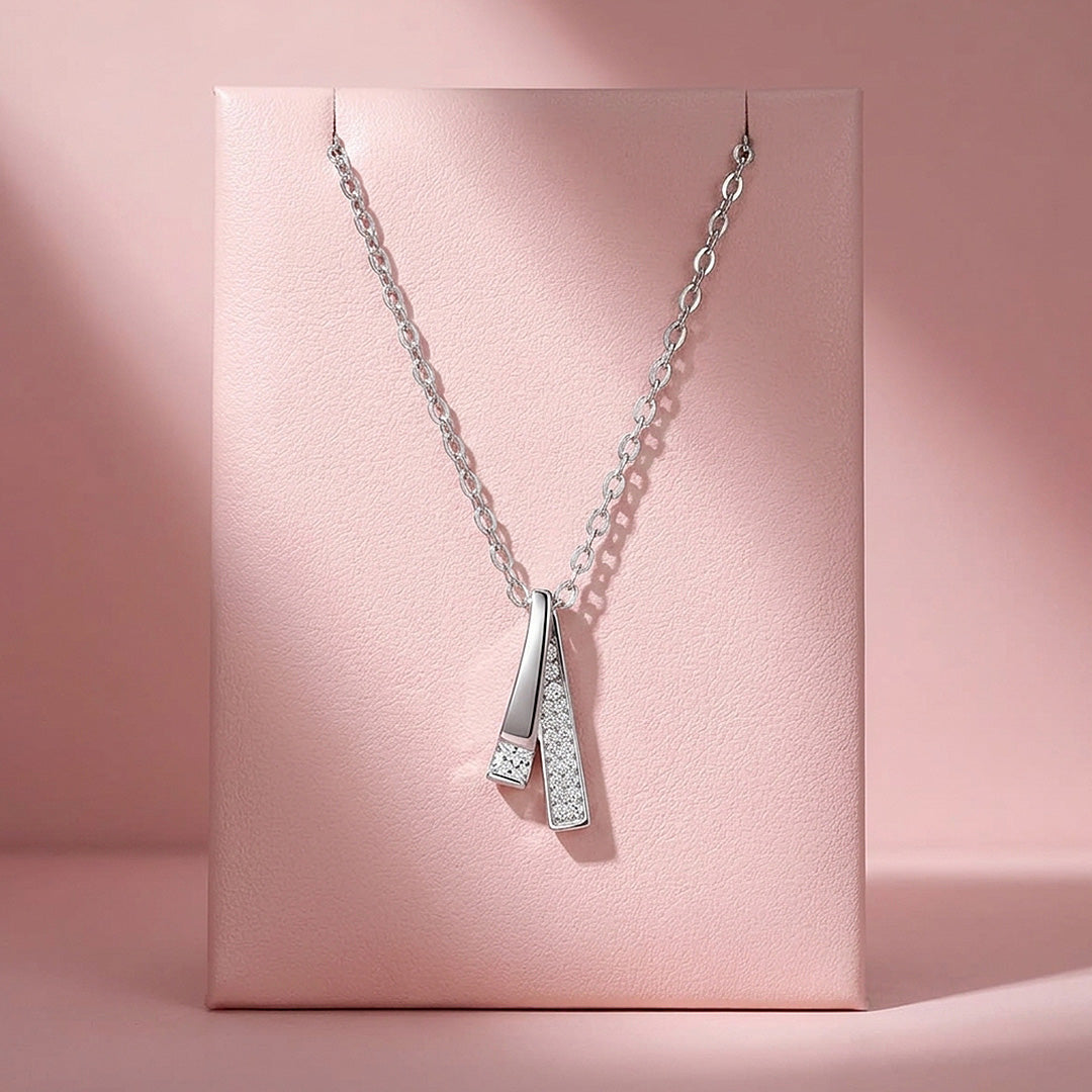 Dual Bar Drop Moissanite 925 Silver Pendant Necklace | PRM2082