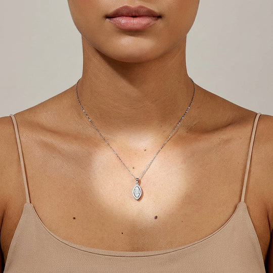 Marquise Halo Moissanite 925 Silver Pendant Necklace | PRM2083