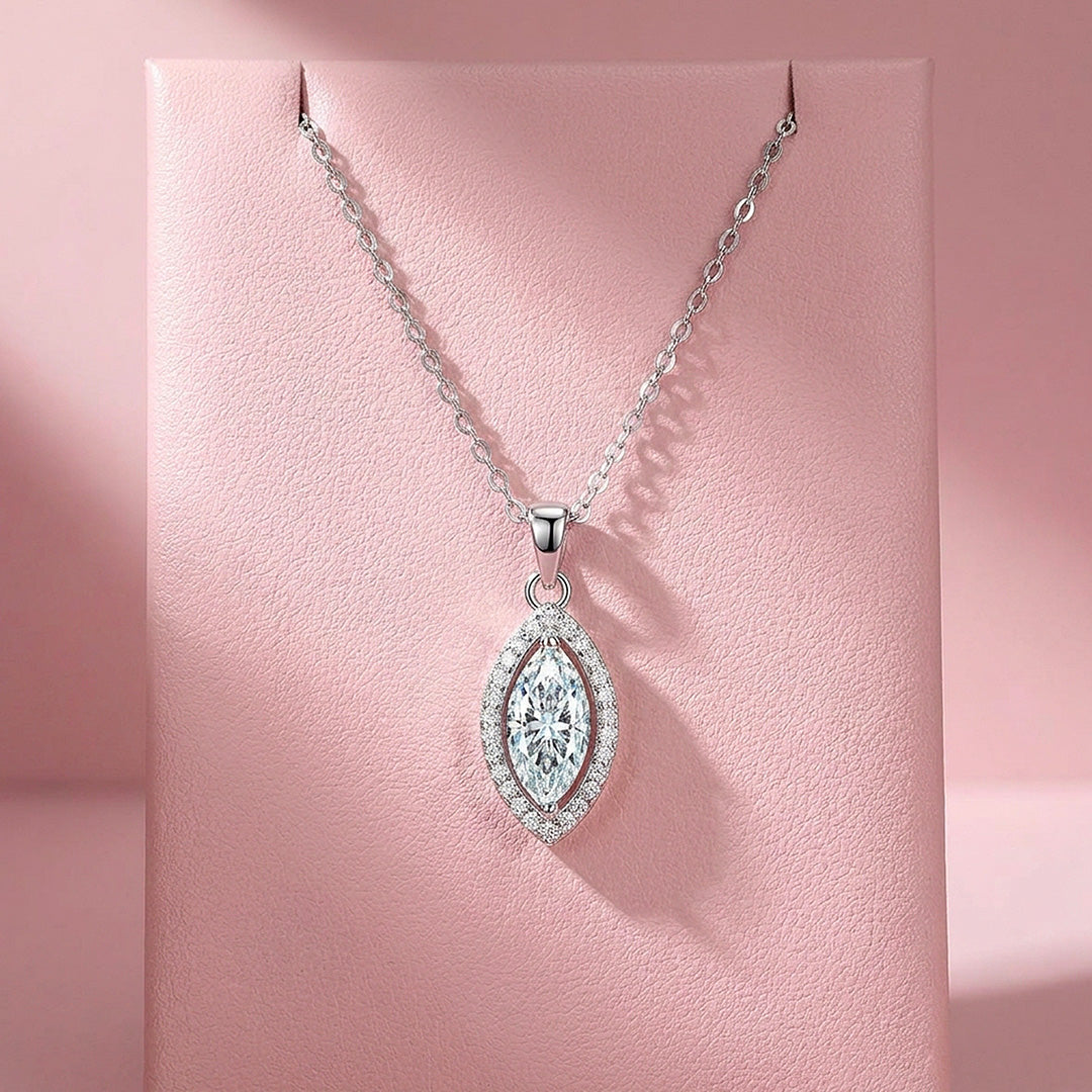 Marquise Halo Moissanite 925 Silver Pendant Necklace | PRM2083