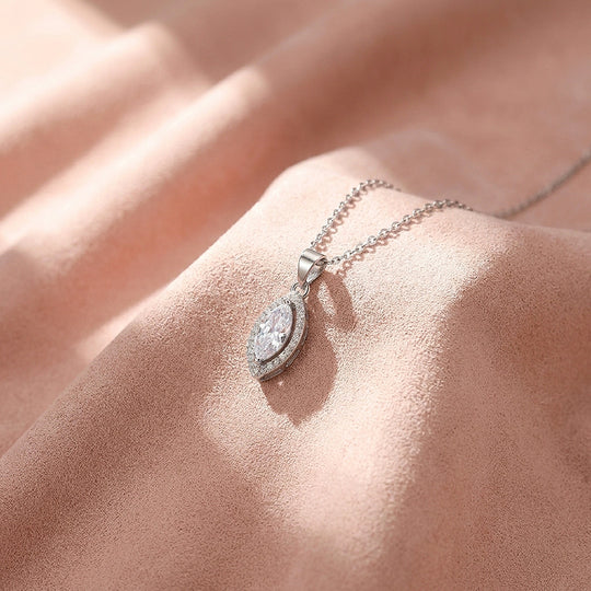 Marquise Halo Moissanite 925 Silver Pendant Necklace | PRM2083