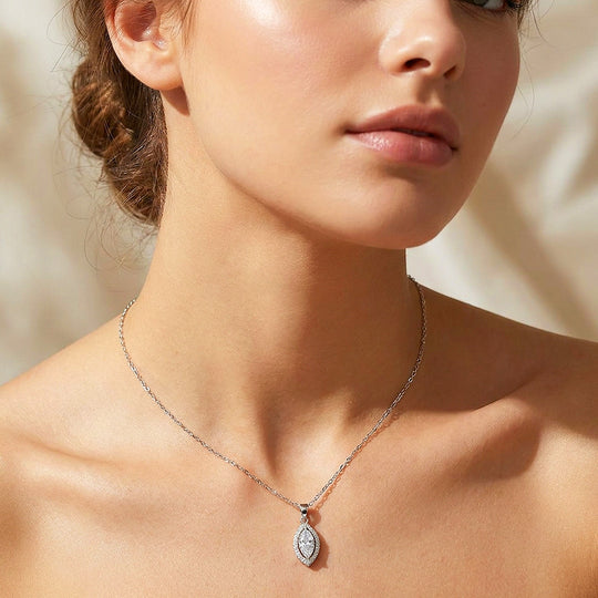 Marquise Halo Moissanite 925 Silver Pendant Necklace | PRM2083