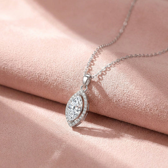 Marquise Halo Moissanite 925 Silver Pendant Necklace | PRM2083