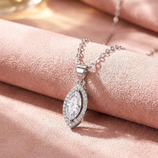 Marquise Halo Moissanite 925 Silver Pendant Necklace | PRM2083