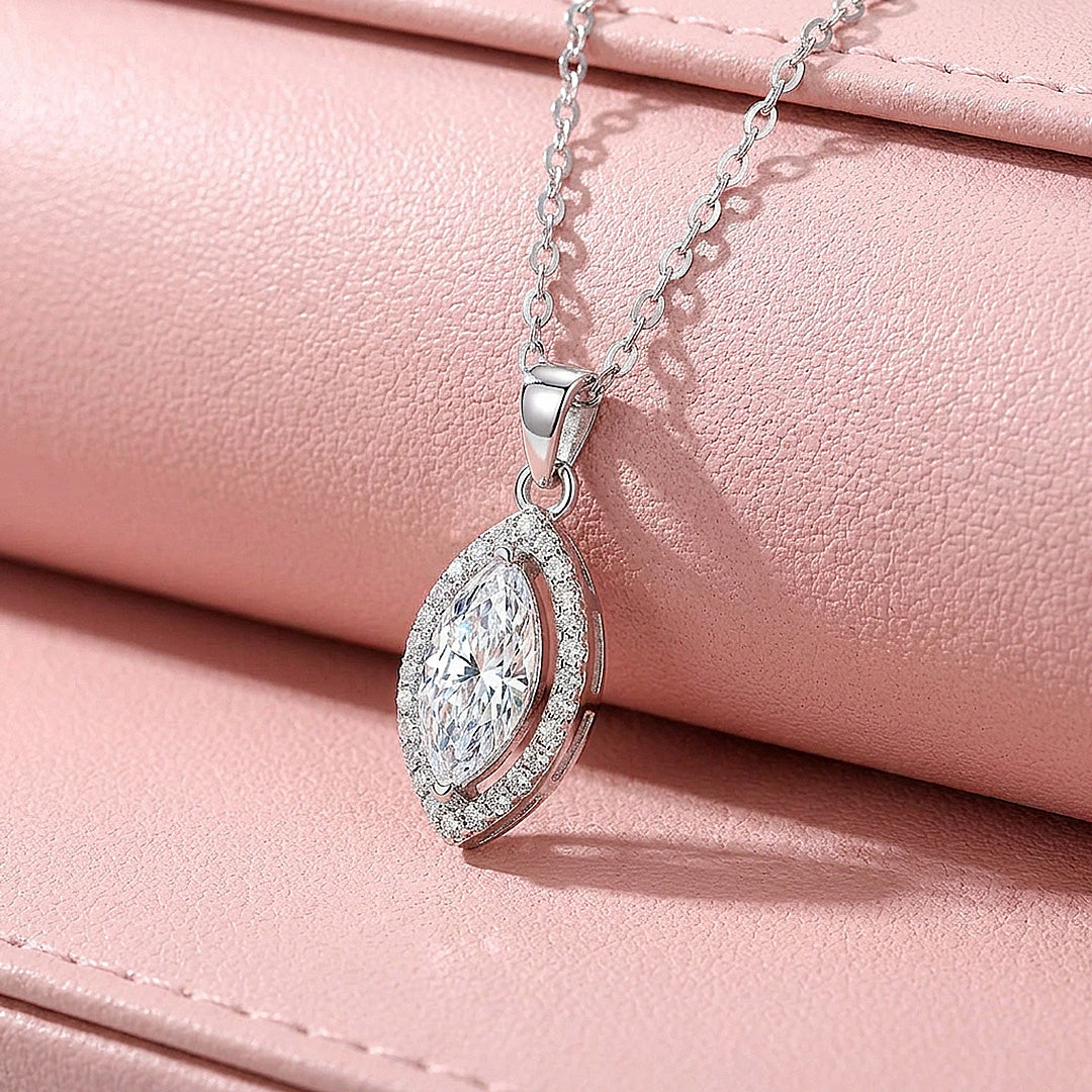 Marquise Halo Moissanite 925 Silver Pendant Necklace | PRM2083