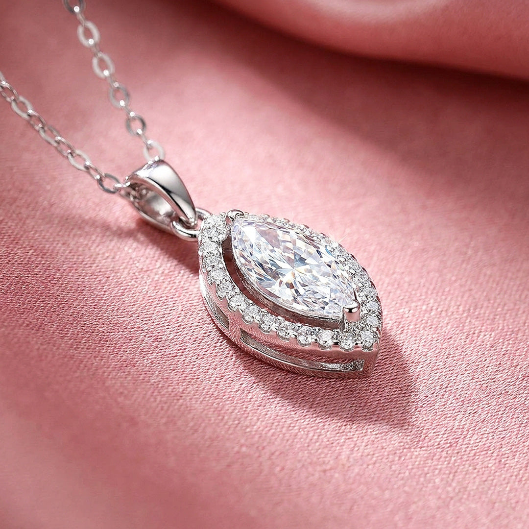 Marquise Halo Moissanite 925 Silver Pendant Necklace | PRM2083