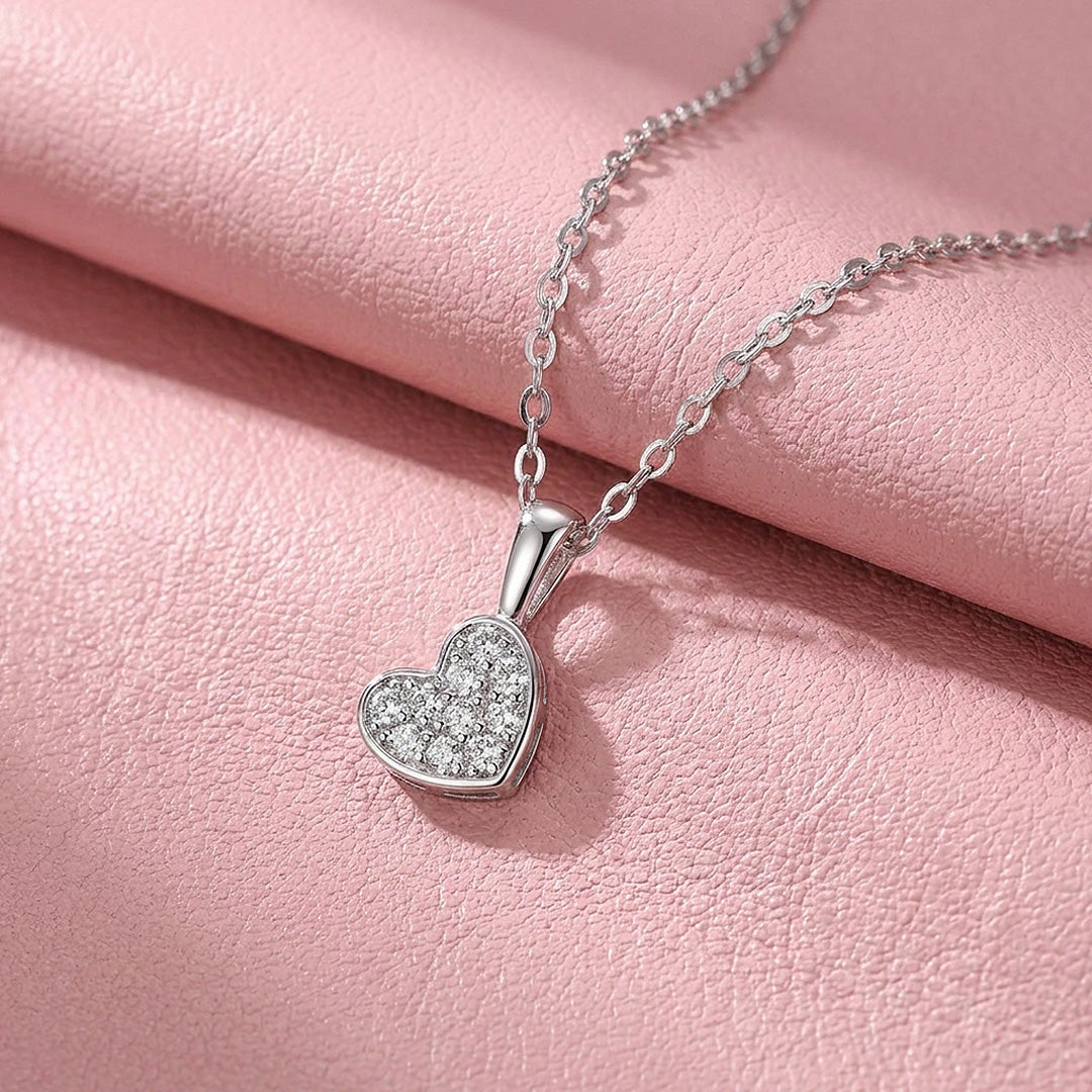 Pavé Heart Moissanite 925 Silver Pendant Necklace | PRM2084