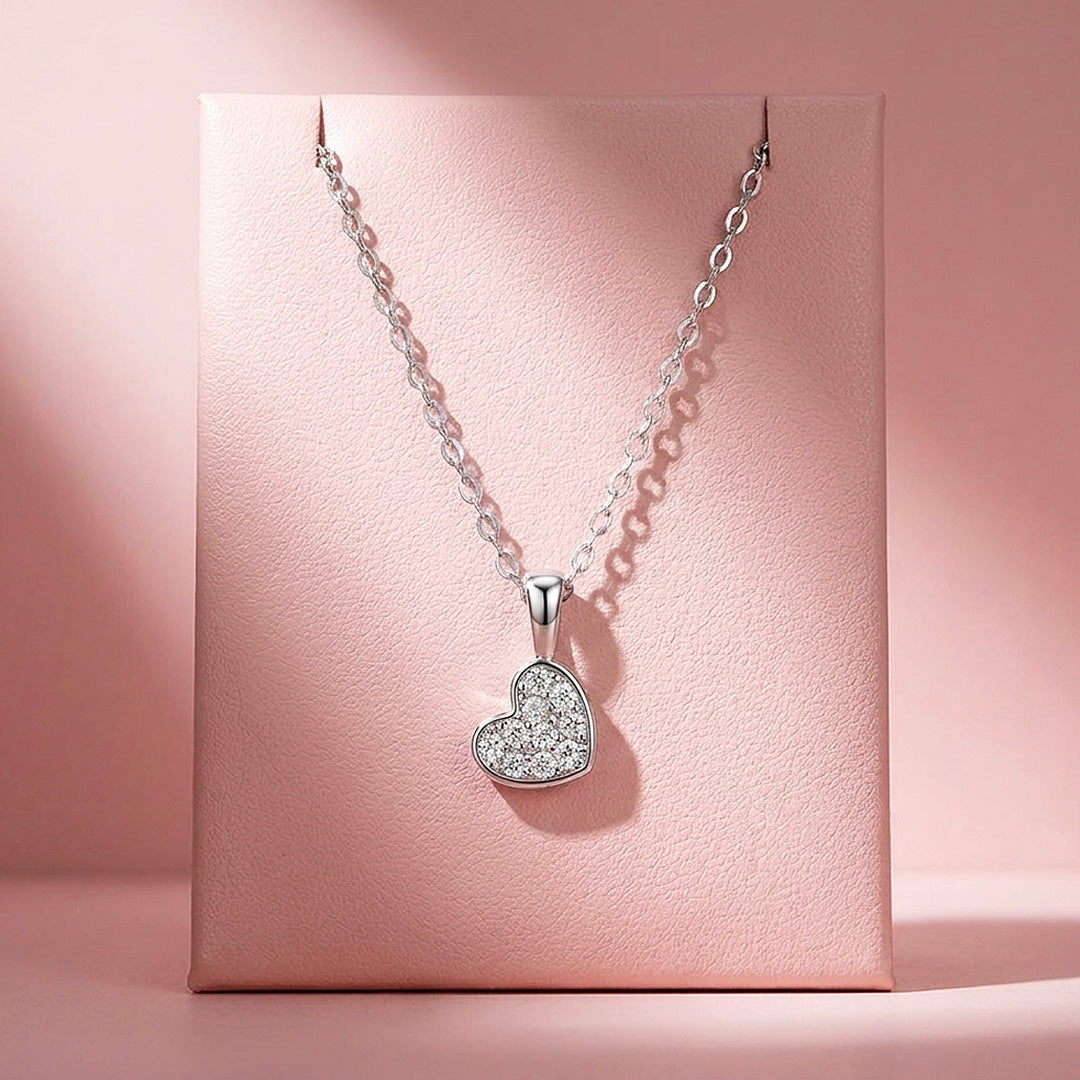 Pavé Heart Moissanite 925 Silver Pendant Necklace | PRM2084