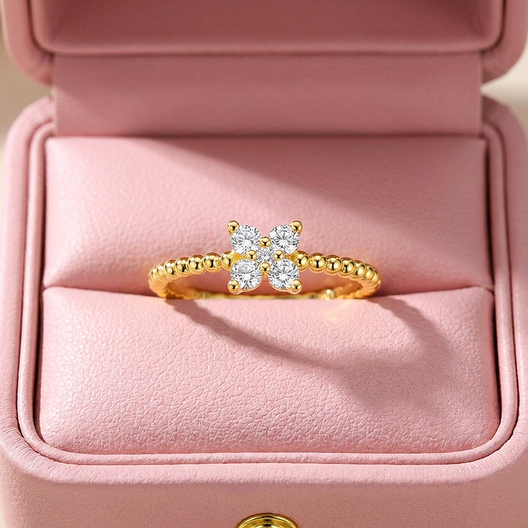 Four-Leaf Clover Cluster Ring | Moissanite | 925 Sterling Silver | Prm5004