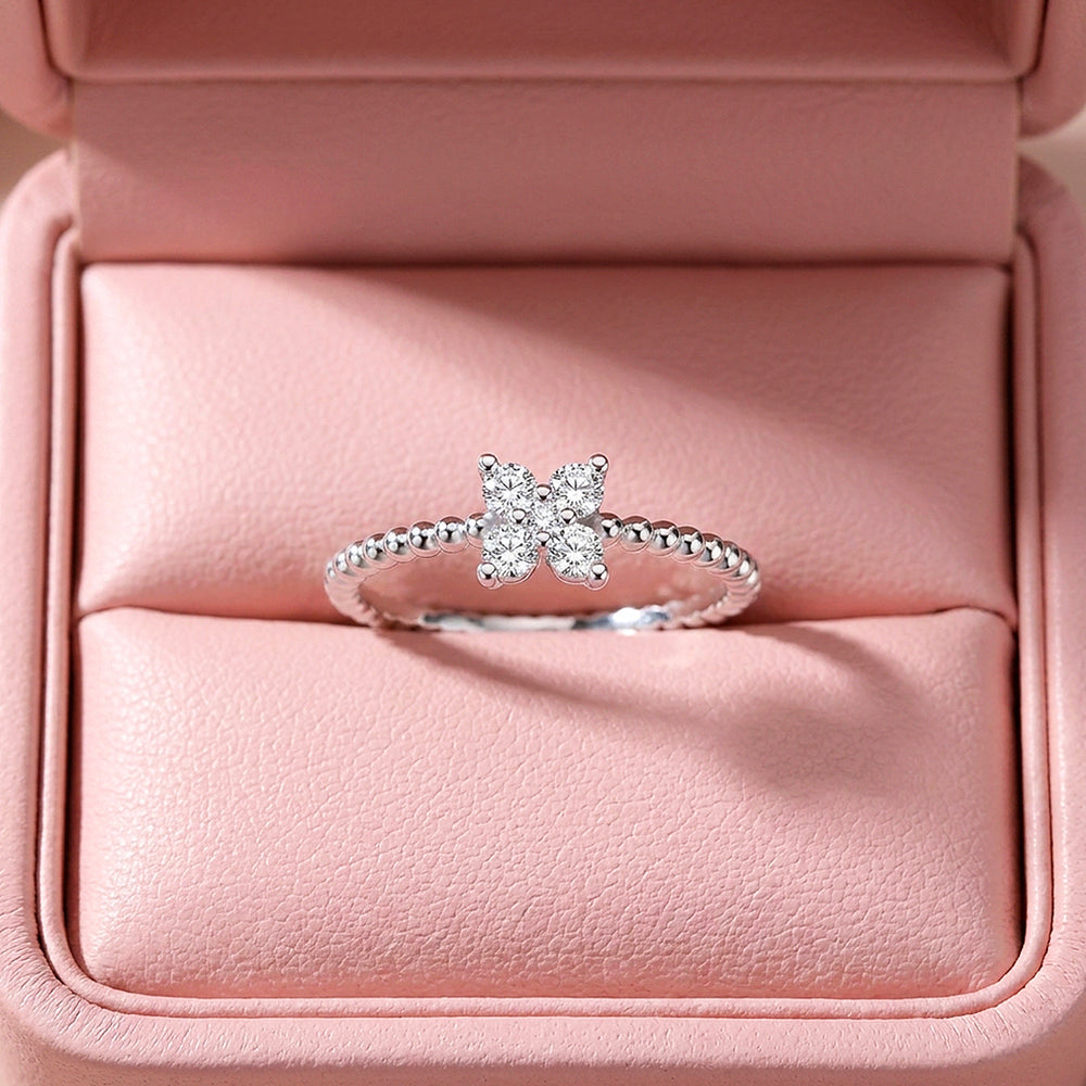 Four-Leaf Clover Cluster Ring | Moissanite | 925 Sterling Silver | Prm5004