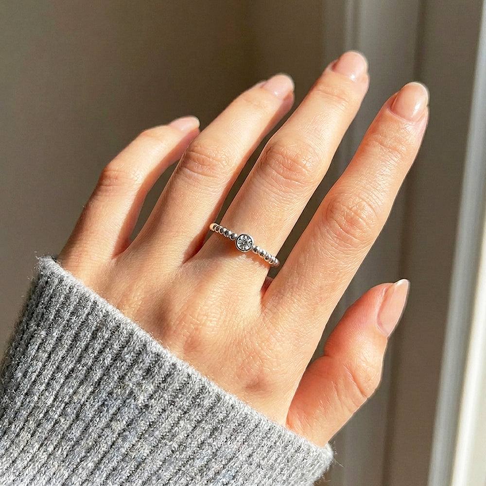 Round Bezel Solitaire Beaded Ring | Moissanite | 925 Sterling Silver | Prm5030