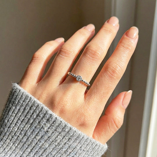Round Bezel Solitaire Beaded Ring | Moissanite | 925 Sterling Silver | Prm5030