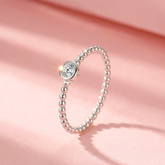 Round Bezel Solitaire Beaded Ring | Moissanite | 925 Sterling Silver | Prm5030