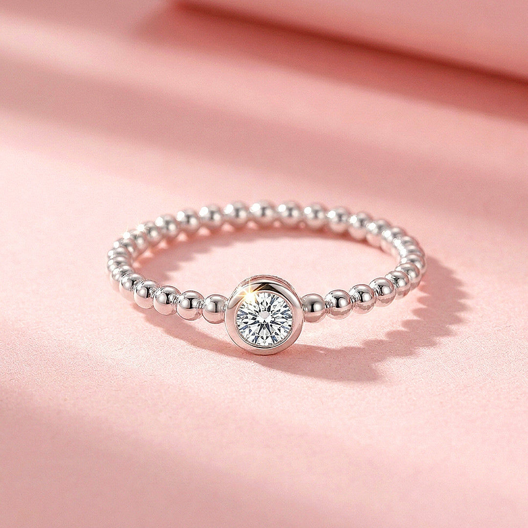 Round Bezel Solitaire Beaded Ring | Moissanite | 925 Sterling Silver | Prm5030