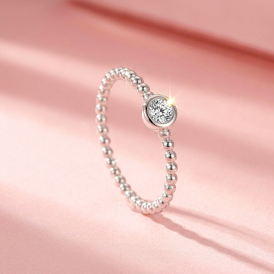 Round Bezel Solitaire Beaded Ring | Moissanite | 925 Sterling Silver | Prm5030